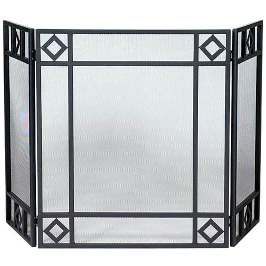 3 Fold Wrought Iron Fireplace Screen- Black-S-1194