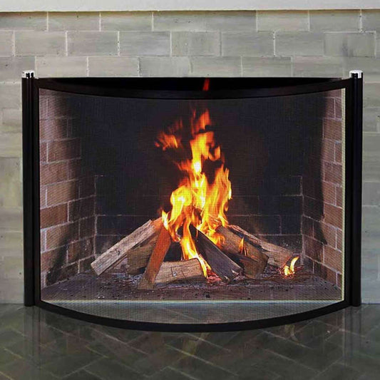 Pilgrim 44" x 31" Black and Polished Nickel Metro Bowed Fireplace Screen