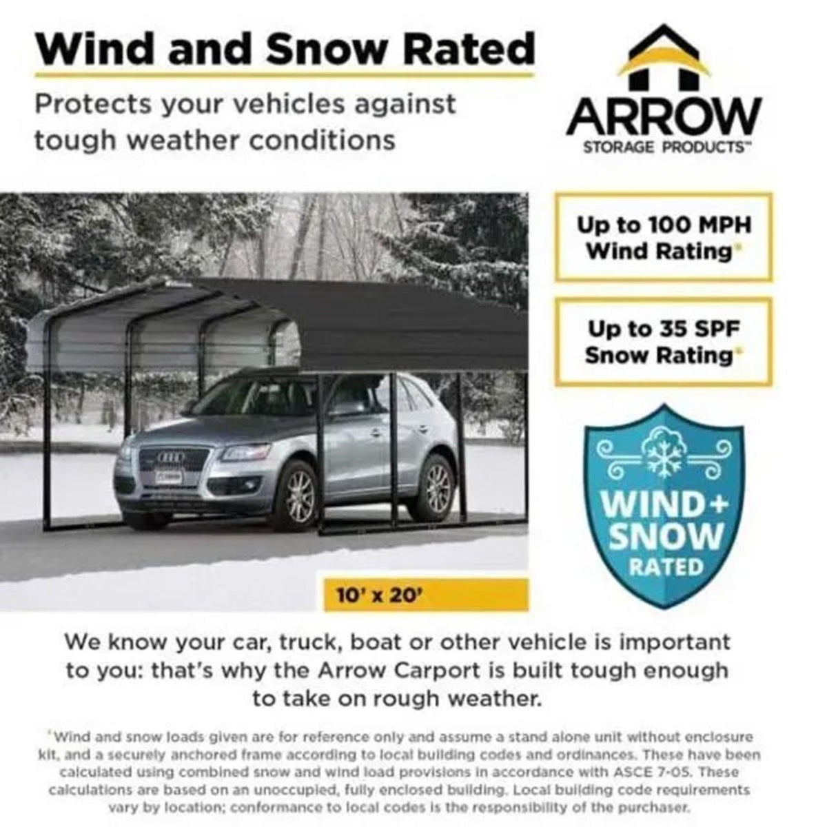 Arrow Carport 10 x 20 x 7 Ft. - Charcoal