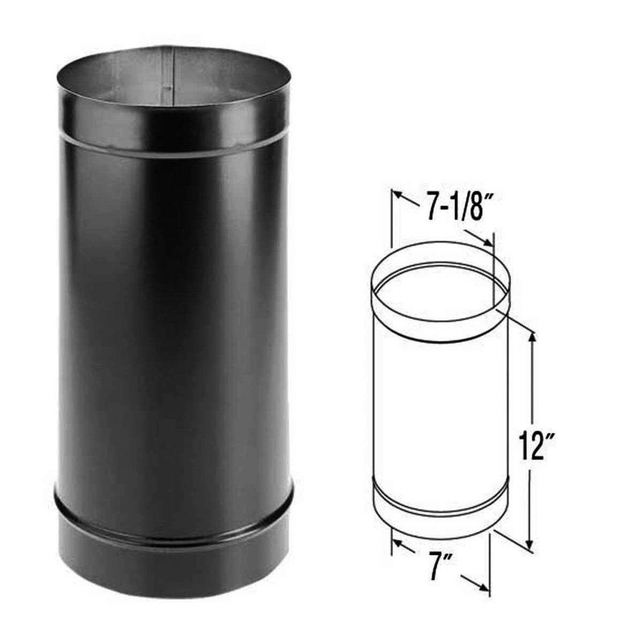 7" x 12" DuraBlack Single-Wall Black Stove Pipe - 7DBK-12