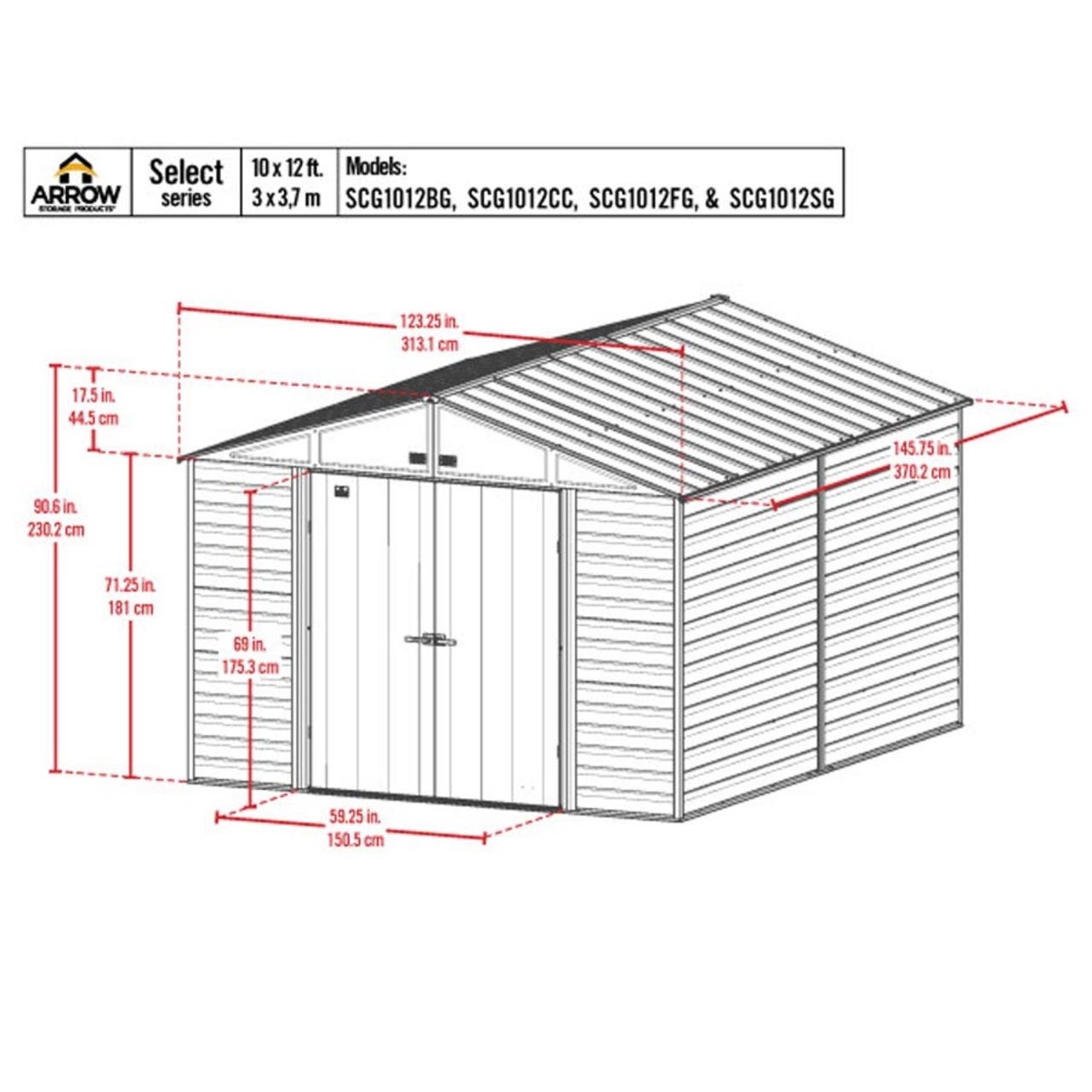 Arrow Select 10' x 12' Steel Storage Shed - Sage Green