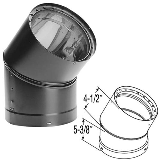 8" DVL 45 Degree Double-Wall Black Elbow - 8DVL-E45