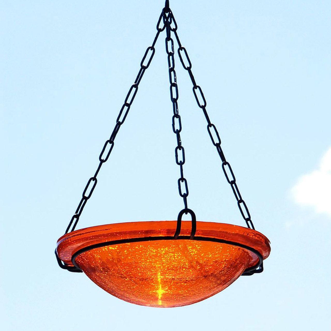 Crackle Glass Hanging Birdbath-Mandarin