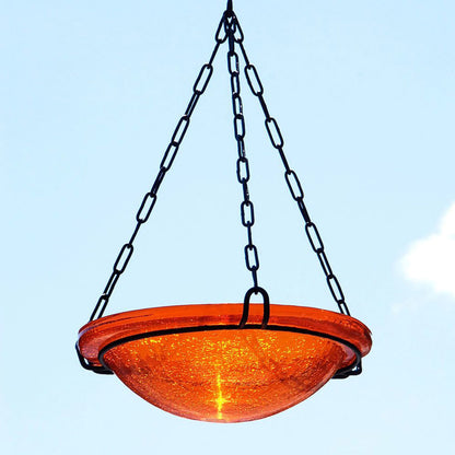Crackle Glass Hanging Birdbath-Mandarin