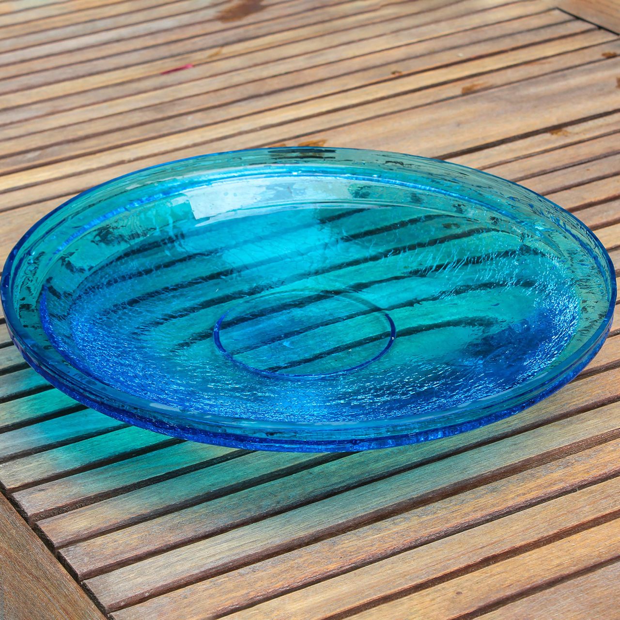 14-in. Teal Crackle Glass Bowl Bird Bath