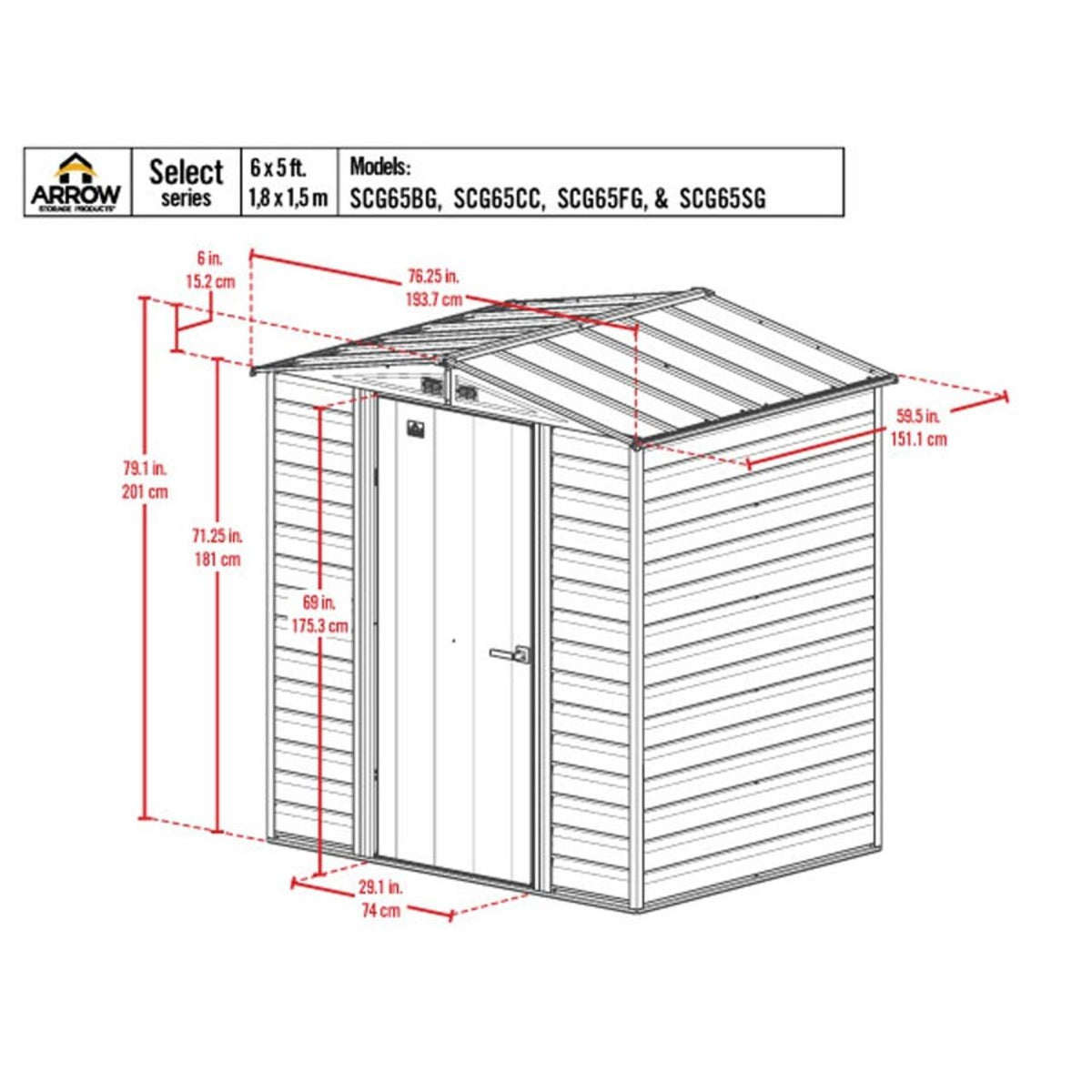 Arrow Select 6' x 5' Steel Storage Shed -  Blue Gray