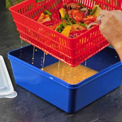 Red Marinade Tray & Strainer