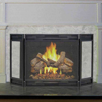 Pilgrim 50" x 30" Natural Iron Lanier Tri-Panel Fireplace Screen