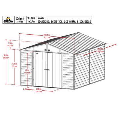 Arrow Select 10 x 12 Steel Storage Shed - Flute Gray