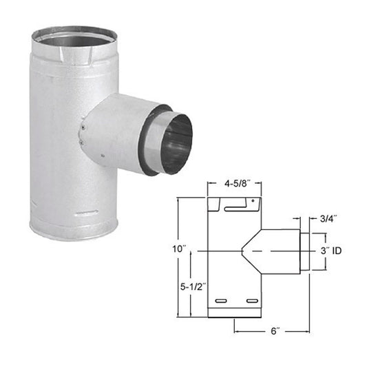 3" PelletVent Pro Increaser Adapter Tee with Clean-Out Tee Cap - 3PVP-TADX41
