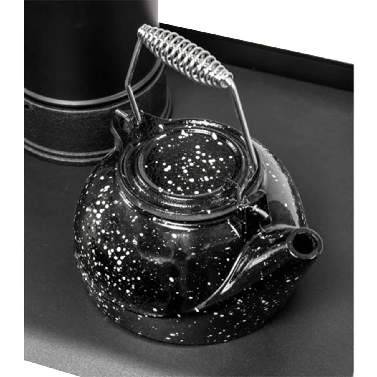 US Stove 3 qt Black & White Speckle Porcelain Steamer Kettle