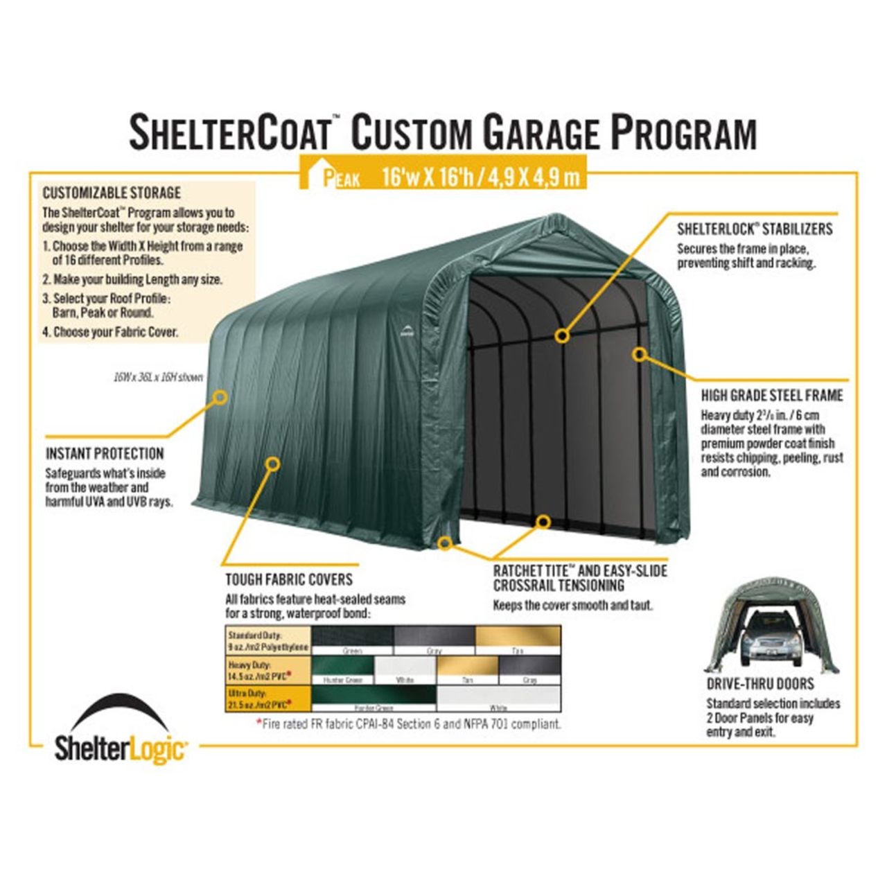 ShelterCoat 16' x  40' Garage With Peak Roof - Green