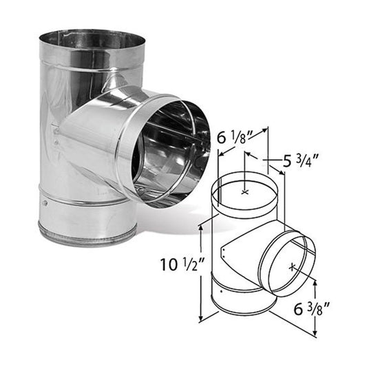 6" DuraBlack Stainless Steel Tee w/Clean-Out Cap - 6DBK-TSS