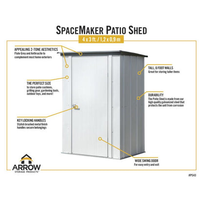Spacemaker 4 x 3 Patio Shed - Flute Gray and Anthracite