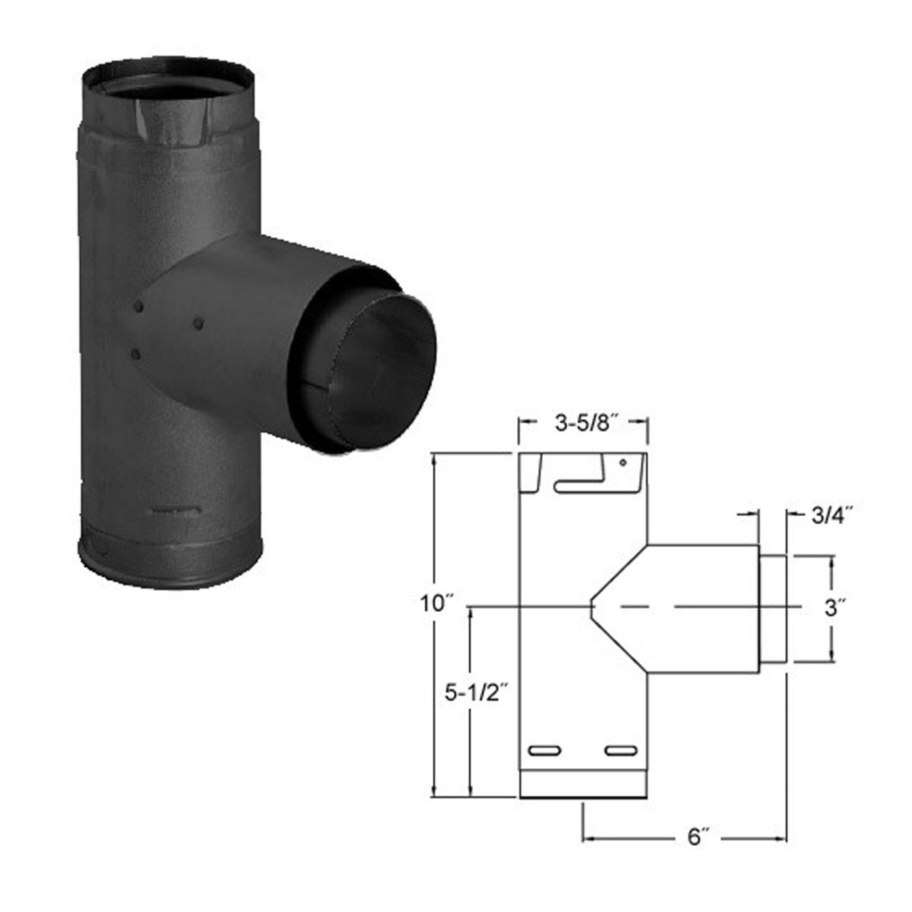 3" PelletVent Pro Black Adapter Tee with Clean-Out Tee Cap - 3PVP-TADB1
