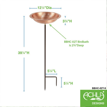 13" Hammered Solid Copper Staked Birdbath