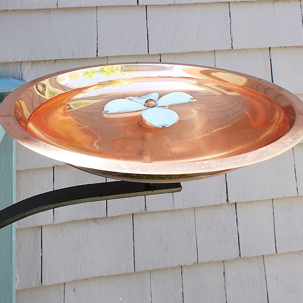 12" Copper Dogwood Birdbath with Rail Mount Bracket