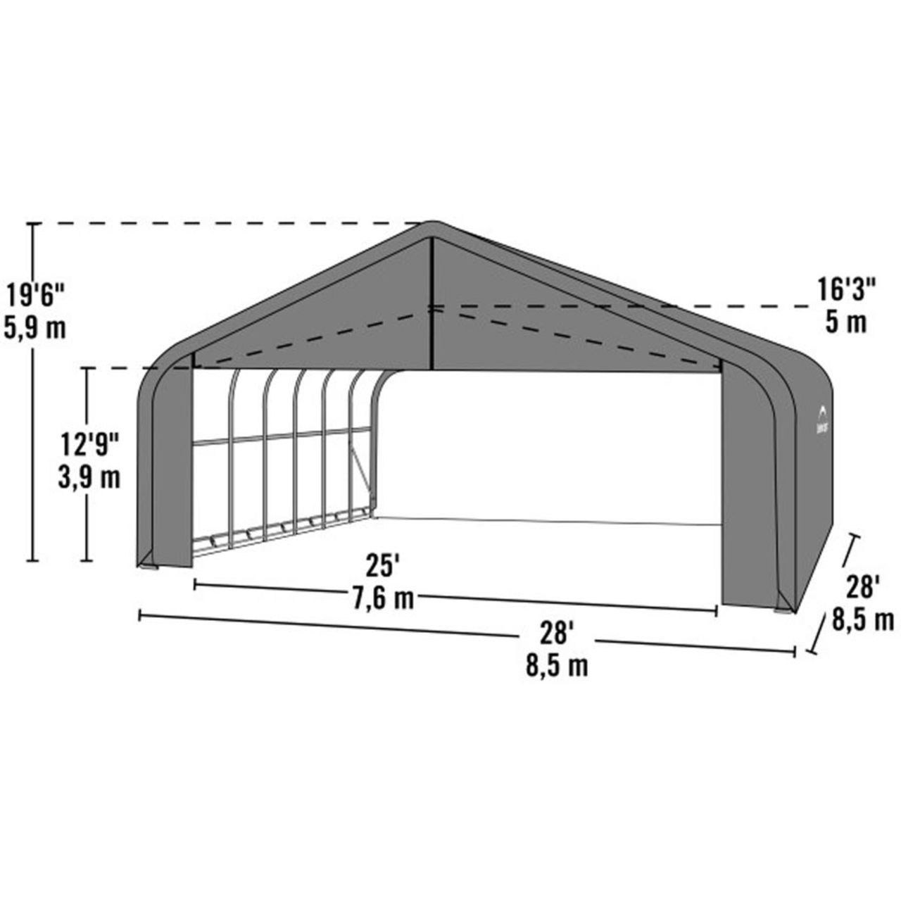 ShelterCoat 28' x 28' Garage With Peak Roof - Gray