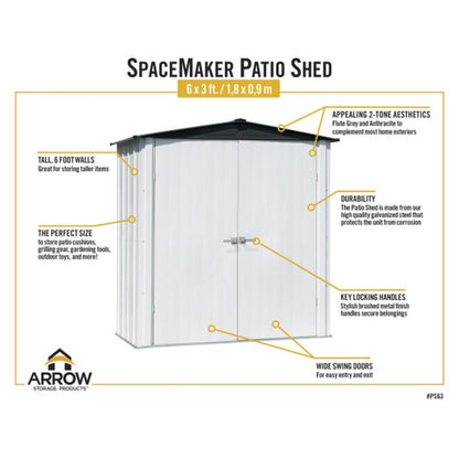 Spacemaker 6' x 3' Patio Shed - Flute Gray and Anthracite