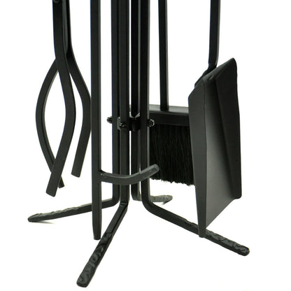 5 Piece Black Wrought Iron Tool Set with Crook Handles - F-T18070BK