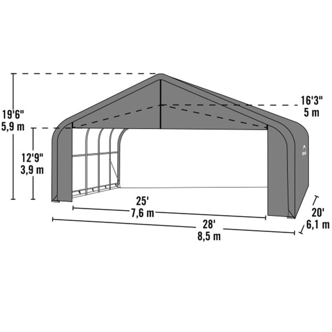 ShelterCoat 28' x 20' Garage With Peak Roof - Gray