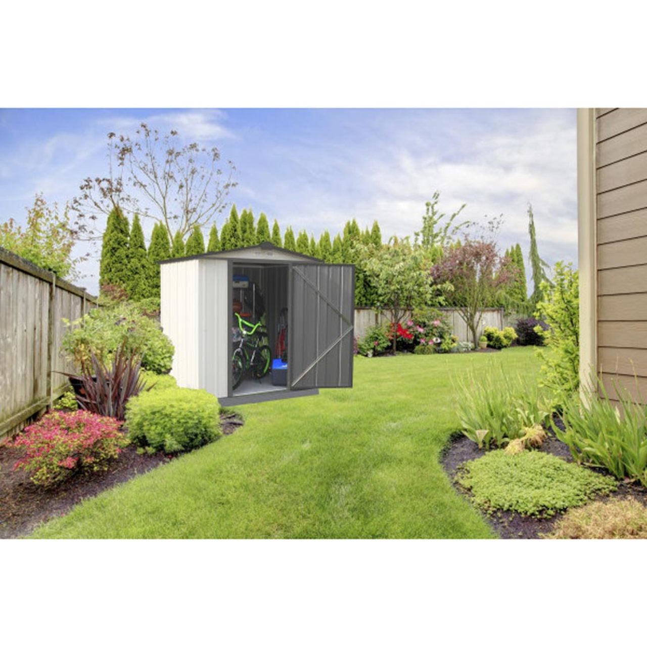 EZEE Low Gable - Galvanized Steel 6' x 5' Storage Shed - Cream/Charcoal