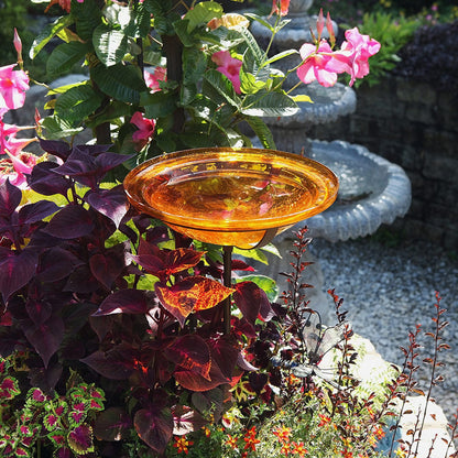 14-in. Mandarin Orange Crackle Glass Bowl Birdbath