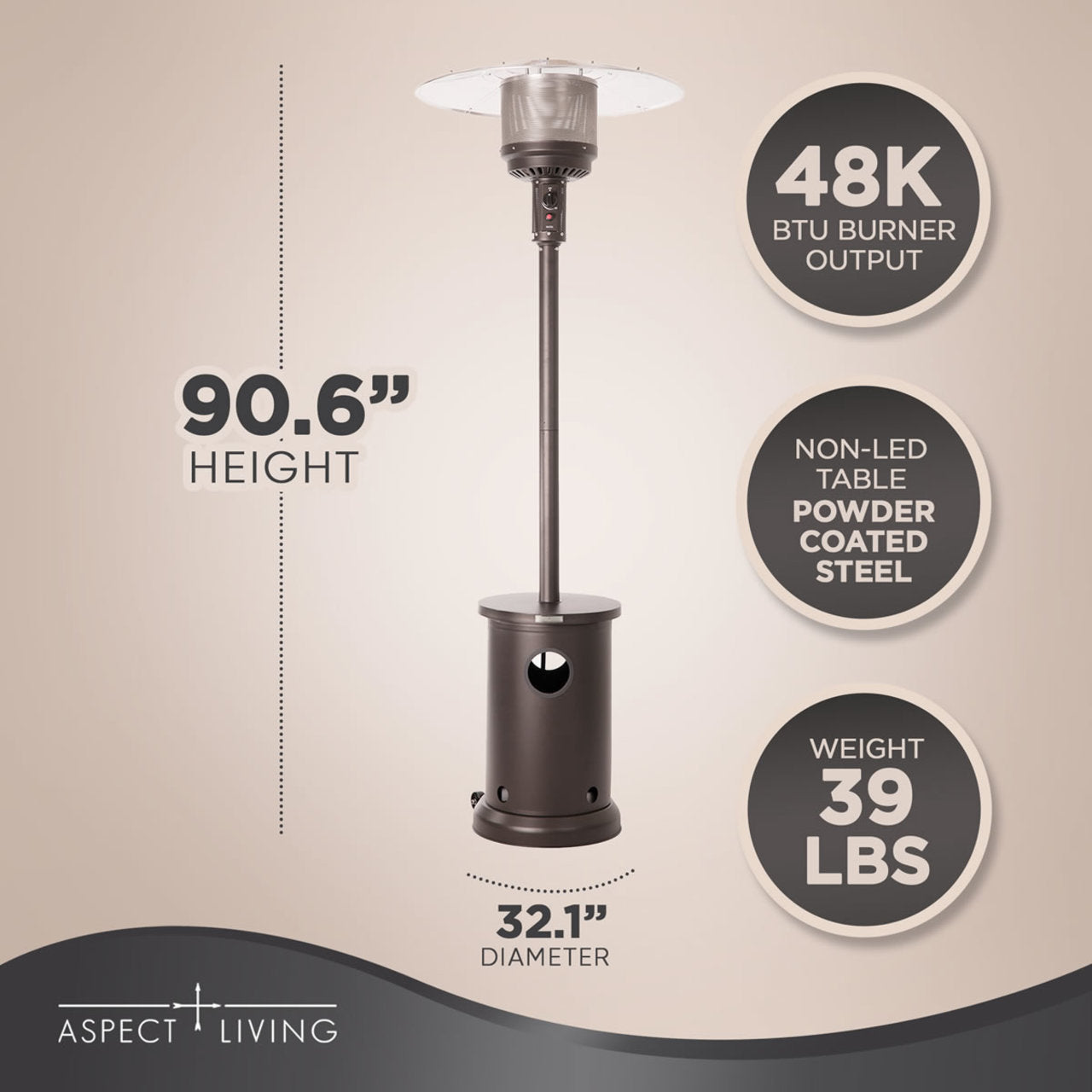 Fire Sense Mocha Finish Patio Heater with Table - 65264