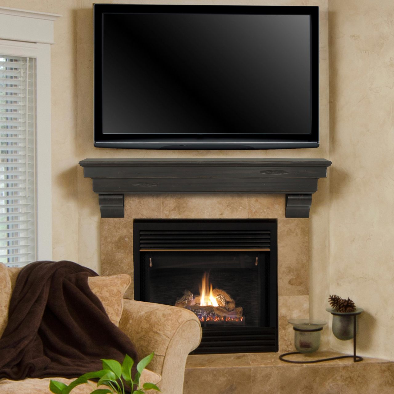 48" Celeste Fireplace Shelf by Pearl Mantels - Espresso Distressed Finish