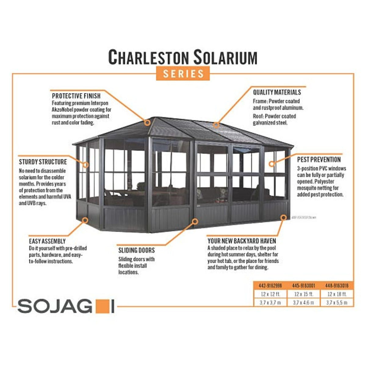 Charleston 12' x 18' Solarium - Dark Gray