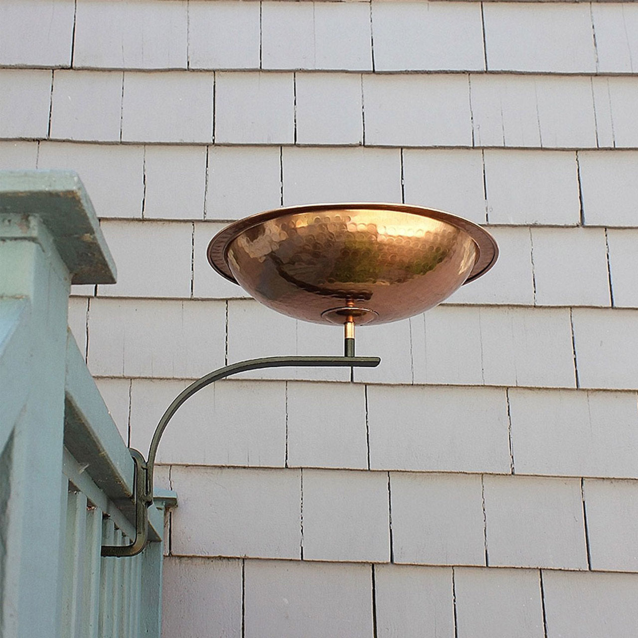 13" Hammered Copper Birdbath with Rail Mount Bracket