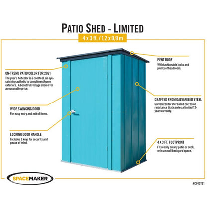 Spacemaker 4 x 3 Patio Shed - Teal and Anthracite