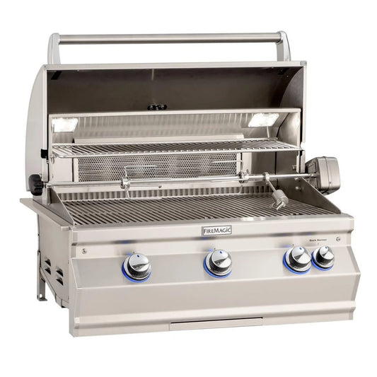 FireMagic A660i Aurora 30" Built-In Grill with Analog Thermometer and Rotisserie Backburner NG-LP - A660I8EA