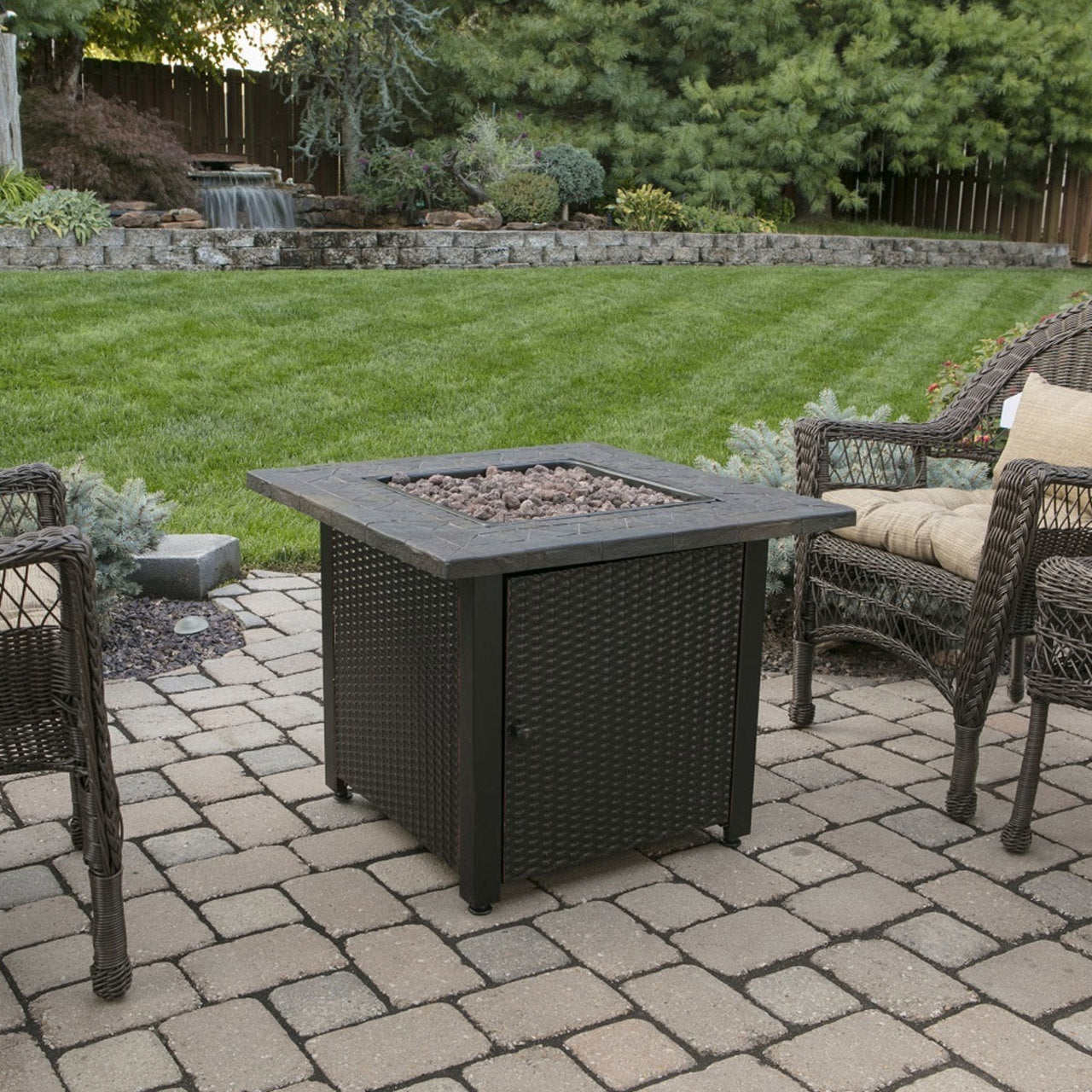 LP Gas Outdoor Fire Pit w/ 30" Resin Tile Mantel - Brown