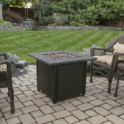 LP Gas Outdoor Fire Pit w/ 30" Resin Tile Mantel - Brown