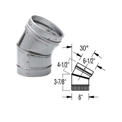 6" DuraLiner 30 Degree Stainless Steel Elbow - 6DLR-E30SS