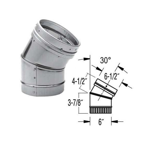 6" DuraLiner 30 Degree Stainless Steel Elbow - 6DLR-E30SS