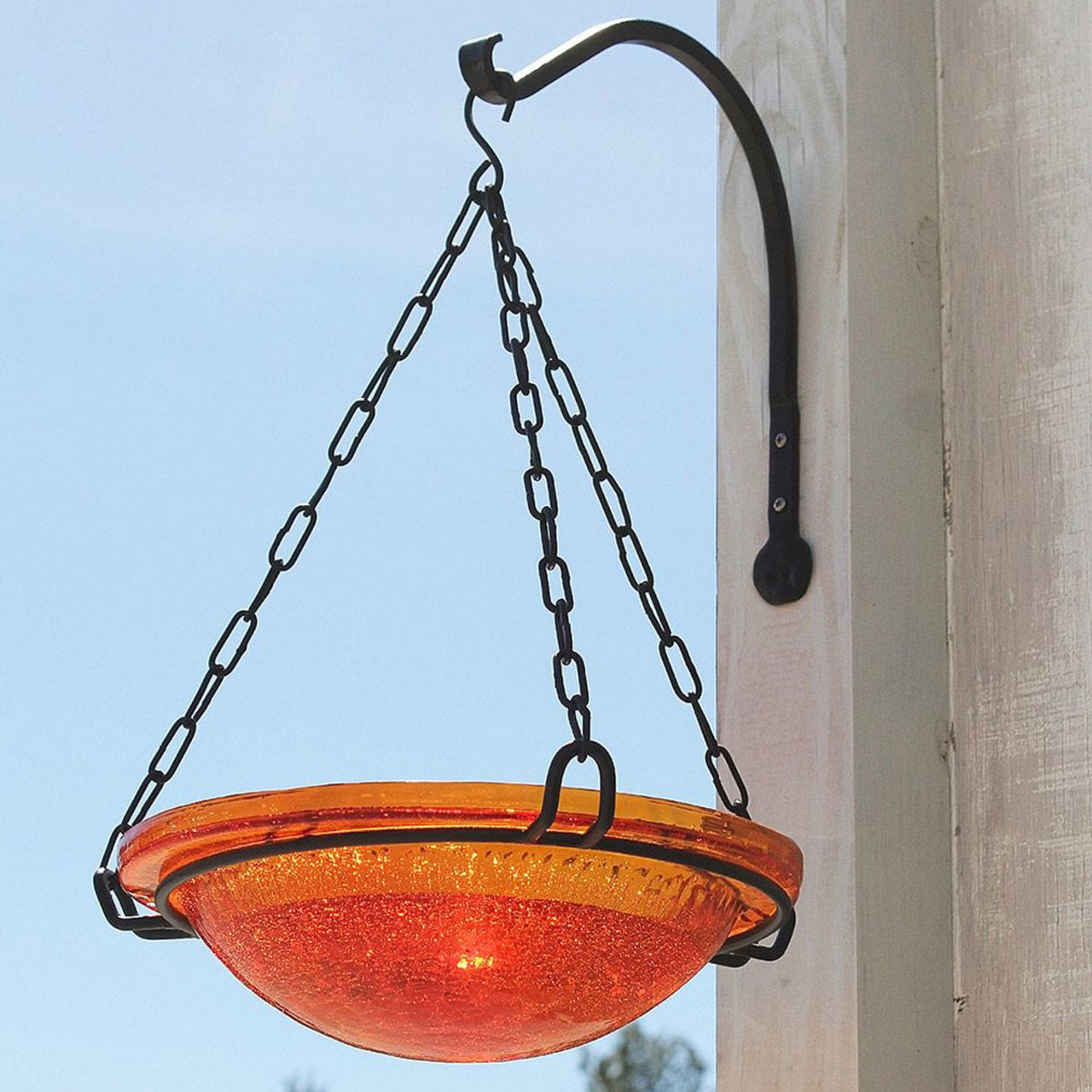 Crackle Glass Hanging Birdbath-Mandarin