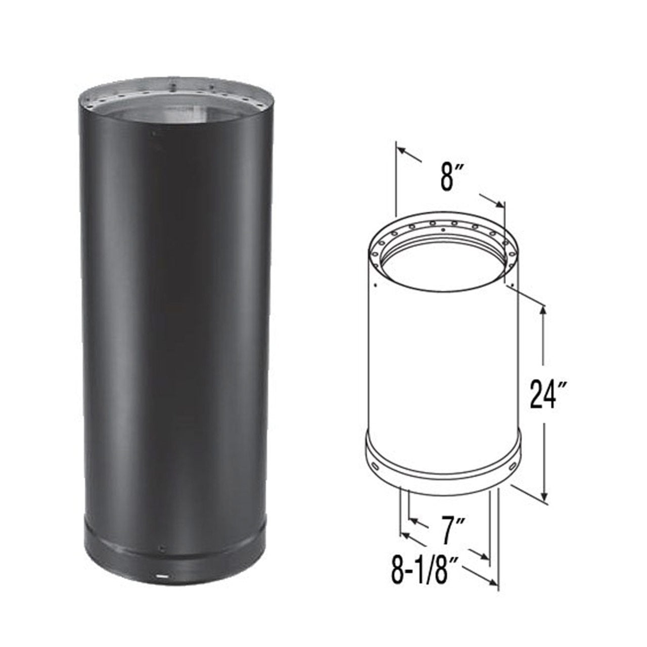 7'' x 24'' DVL Double-Wall Black Stove Pipe - 7DVL-24