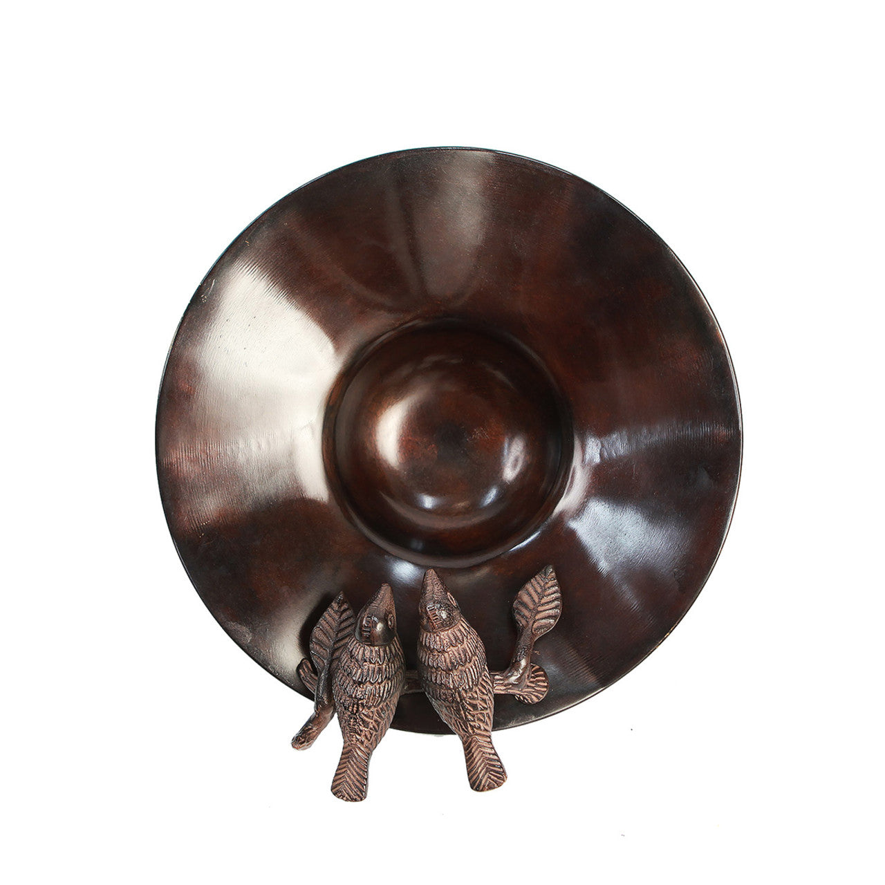 13" Antiqued Patina and Brass Bird Bath with Birds and Stake