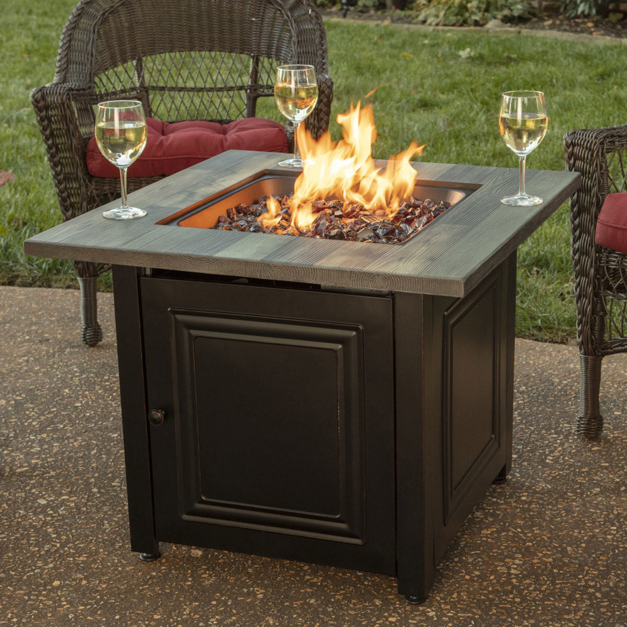 The Burlington - LP Gas Outdoor Fire Pit w/ Printed Resin Mantel - Bronze