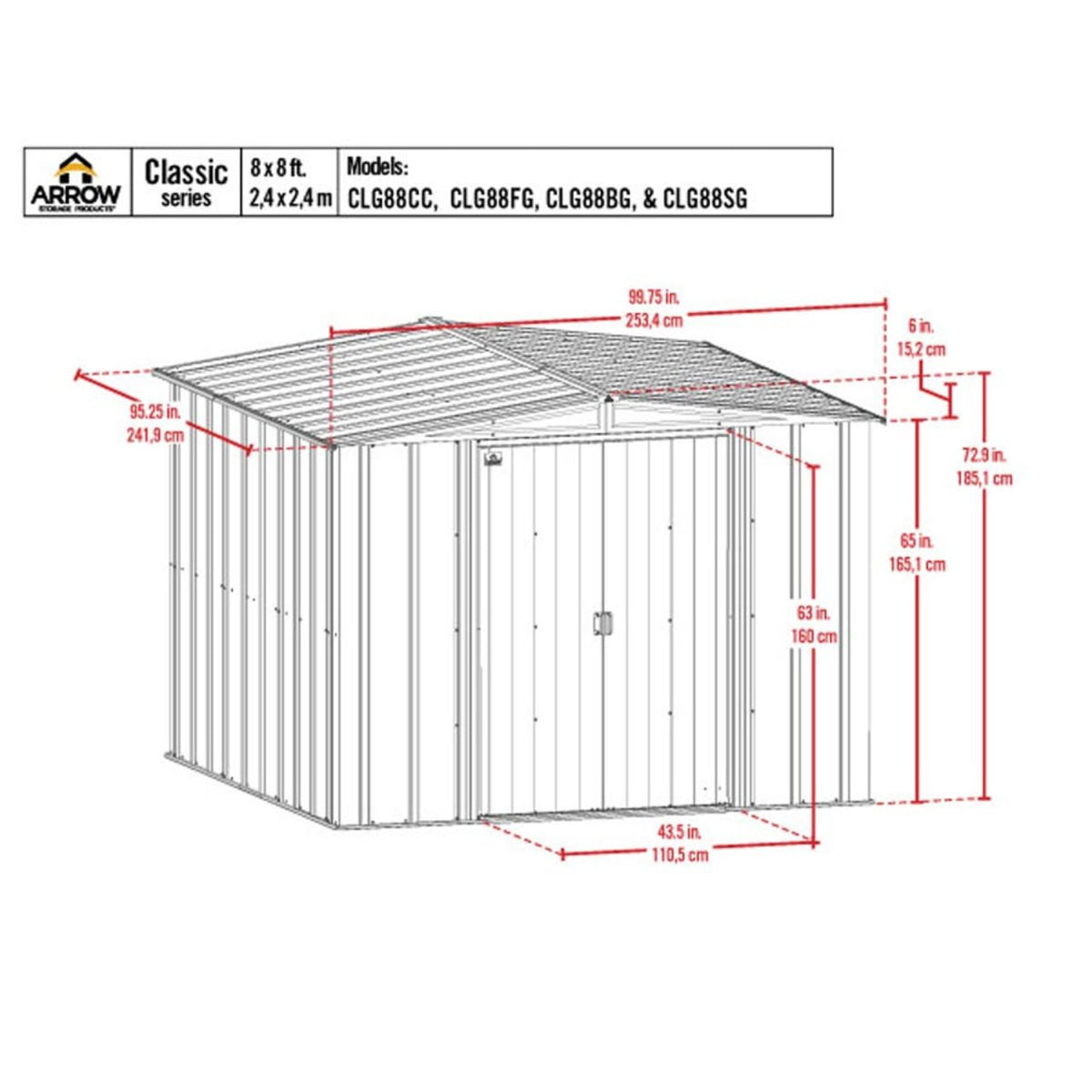 Arrow Classic Steel Storage Shed 8' x 8' Charcoal