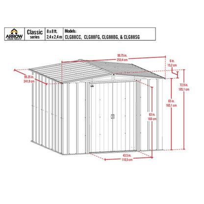 Arrow Classic Steel Storage Shed 8 x 8 Charcoal