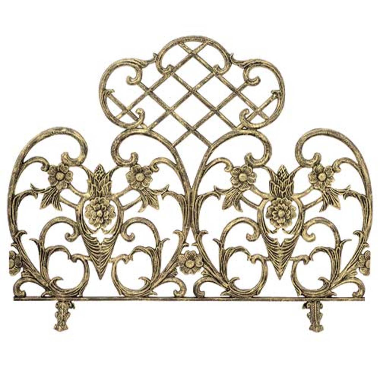 Single Panel Cast Aluminum Fireplace Screen - Antique Gold