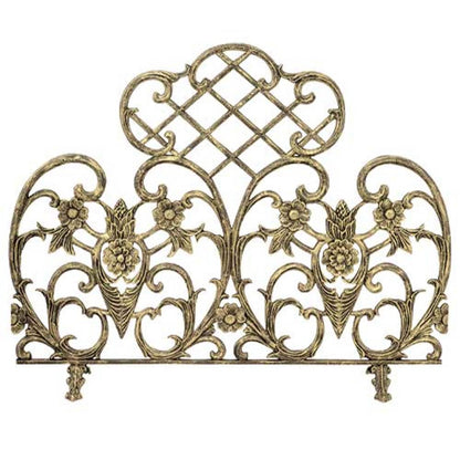 Single Panel Cast Aluminum Fireplace Screen - Antique Gold