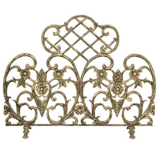 Single Panel Cast Aluminum Fireplace Screen - Antique Gold