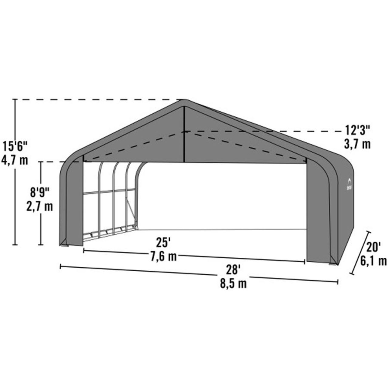 ShelterCoat 28' x 20' Garage With 15.5' Peak Roof - Gray