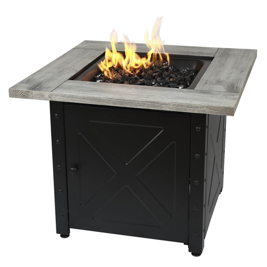 The Mason - 30" Square Gas Outdoor Fire Pit w/ Cement Resin Mantel - Black and Gray