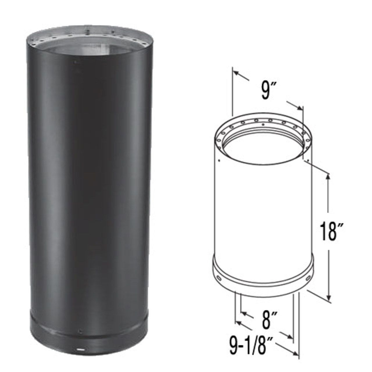 8" x 18" DVL Double-Wall Black Stove Pipe - 8DVL-18