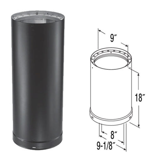 8" x 18" DVL Double-Wall Black Stove Pipe - 8DVL-18